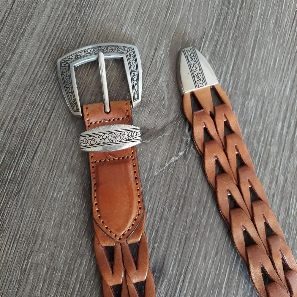 Vintage 1994 Southwestern Leather Link Belt w Metal Buckle & Loop Small